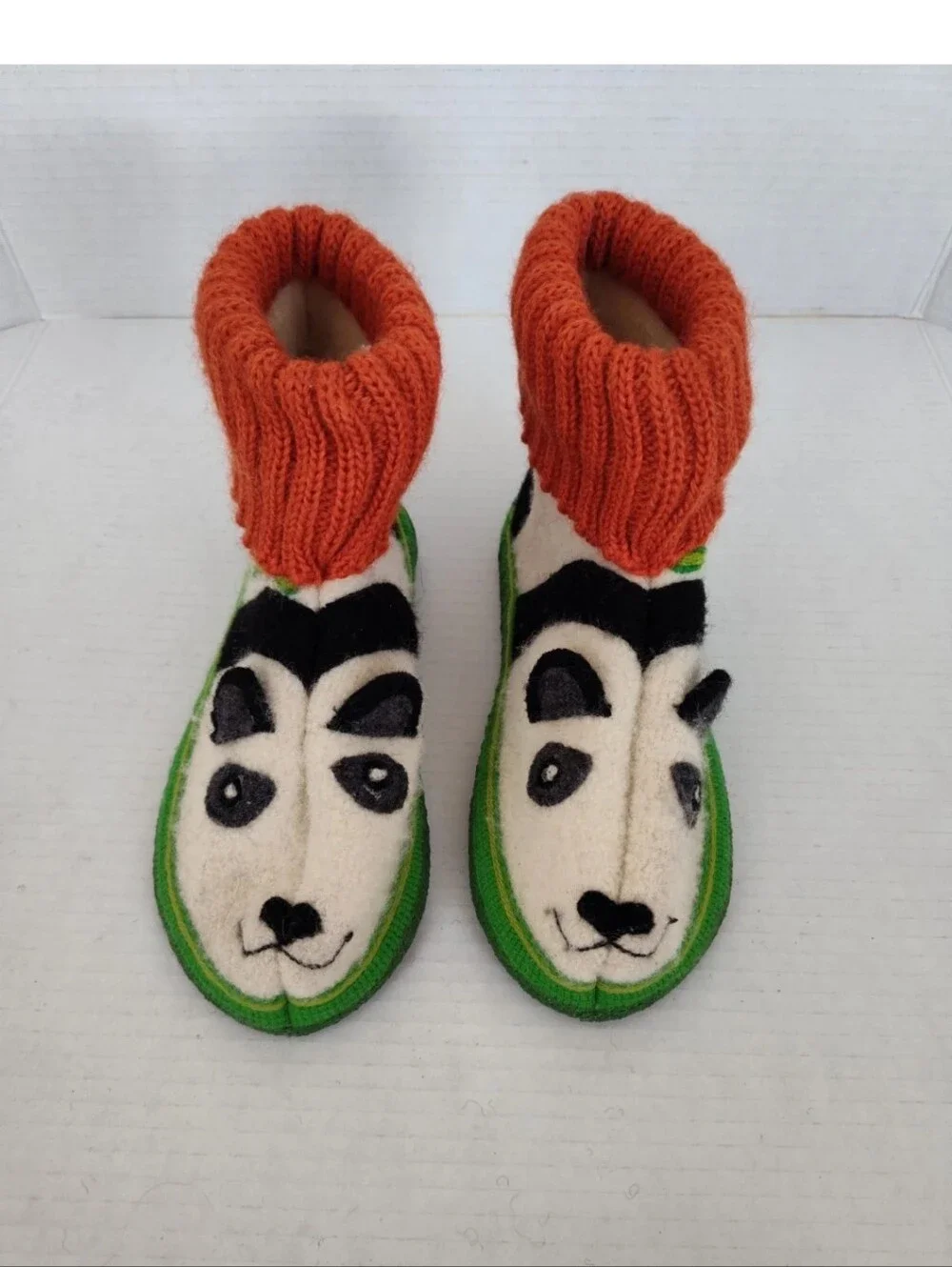 Garnet Hill Boiled Wool Slippers Big Kids Size 4 Panda Bear Slip on Cute Cozy